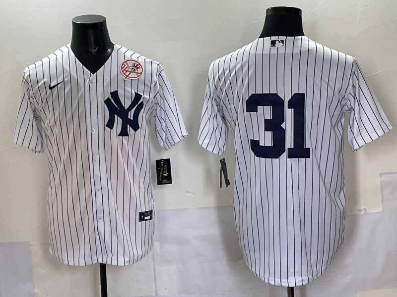 Men 2025 New York Yankees #31 No Name White Stripe Game Nike MLB Jersey style 07